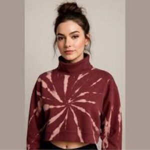 525 America Wildberry Multi Tie-Dye Funnel Neck Cropped Sweatshirt- NWT